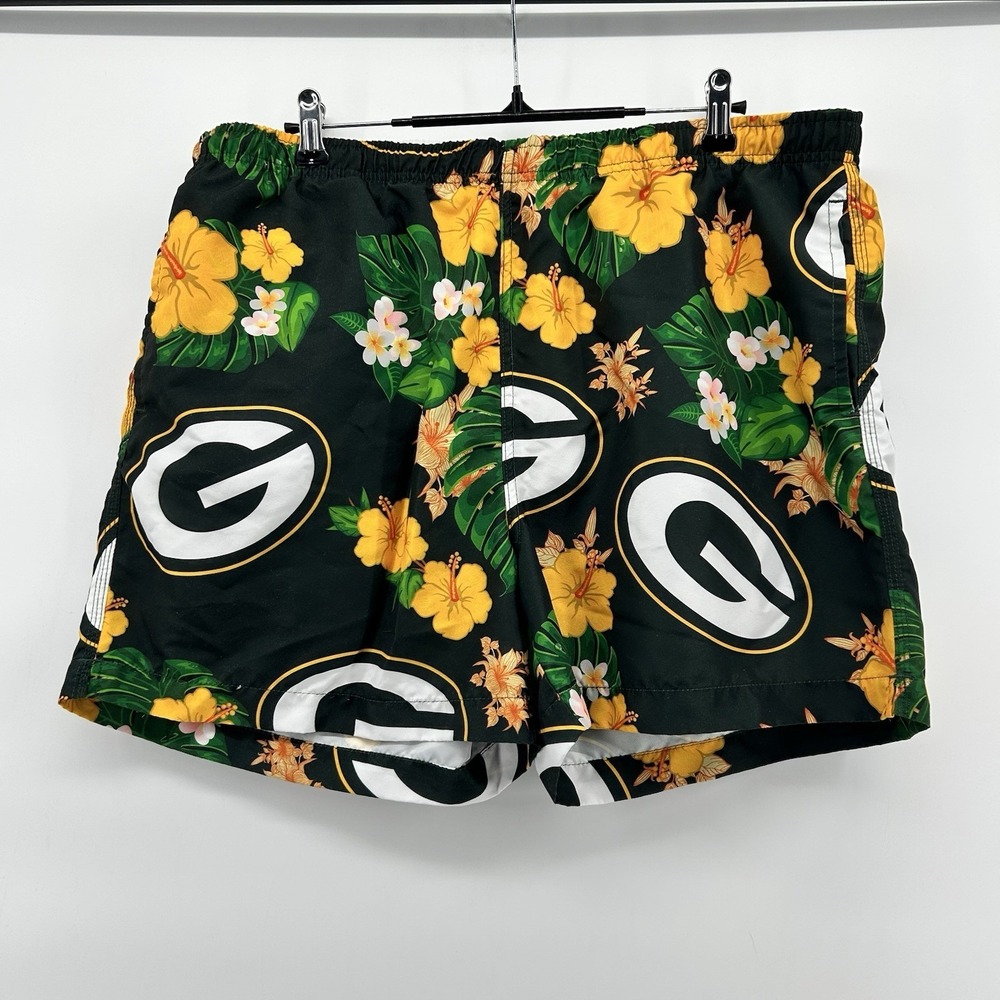 Green Bay Packers Mens XL NFL Team Apparel Tropical Hawaiian Swim Trunks Shorts